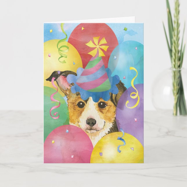 Cartão Birthday Balloons Pembroke Welsh Corgi (Frente)