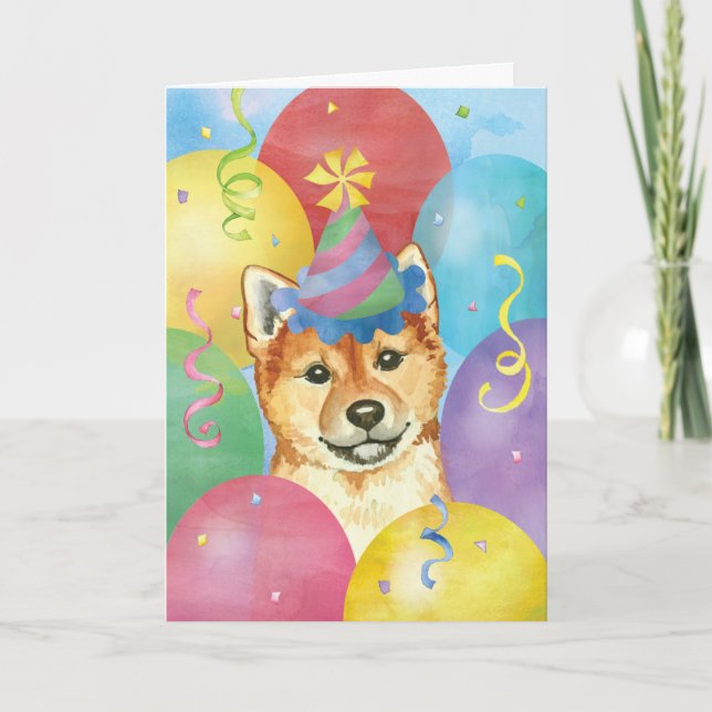 Cartão Birthday Balloons Shiba Inu (Frente)