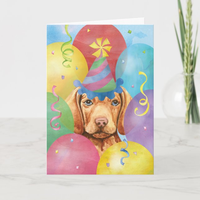 Cartão Birthday Balloons Vizsla Card (Frente)