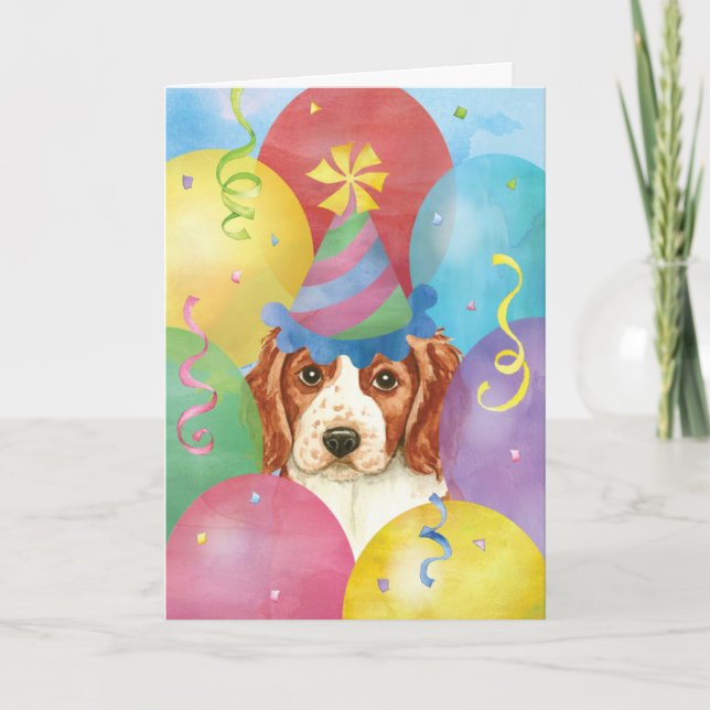 Cartão Birthday Balloons Welsh Springer Spaniel (Frente)