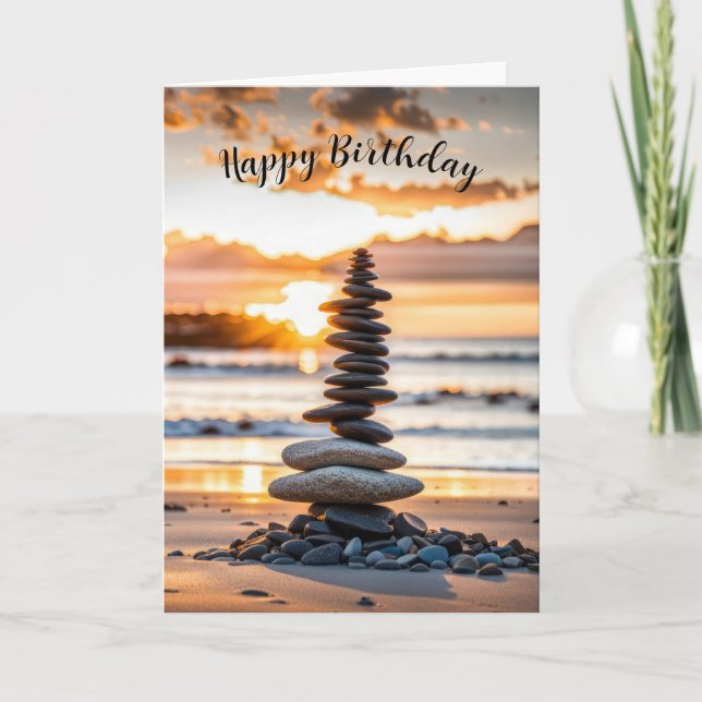 Cartão Birthday Beach Cairn (Frente)