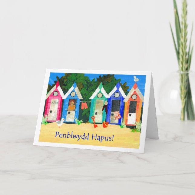 Cartão Birthday Beach Huts Card - Saudação galesa (Frente)