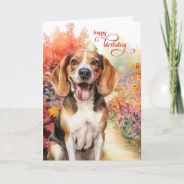 Cartão Birthday Beagle Dog Colortive Garden Path