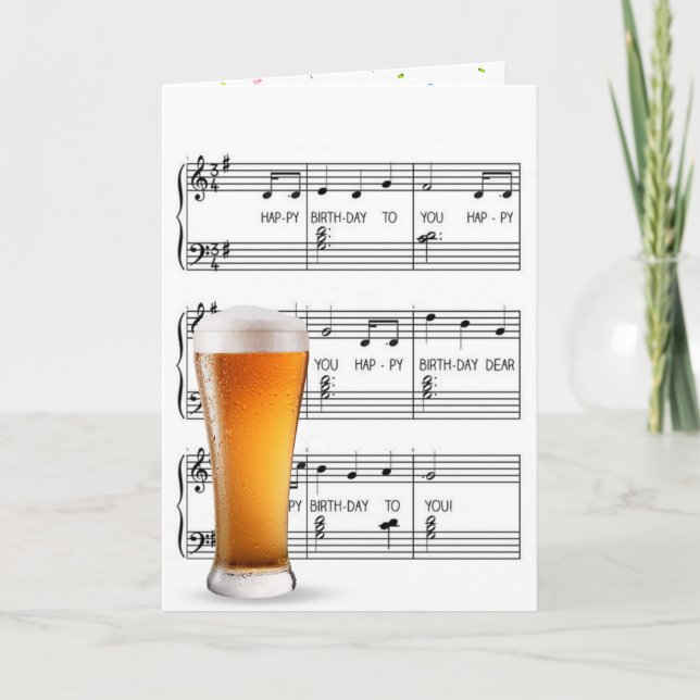 Cartão Birthday Beer Glass On Music (Frente)