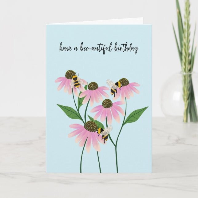 Cartão Birthday Bees and Cone Flowers (Frente)