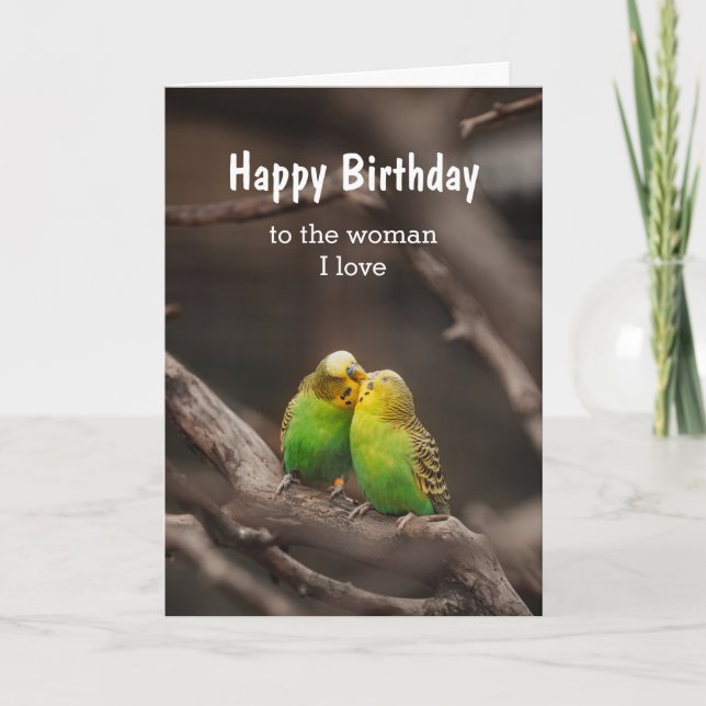 Cartão Birthday Bird Cudling Orçamentos Parakeet mulher a (Frente)