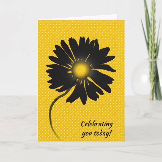 Cartão Birthday Black Daisy On Polka Dots (Frente)