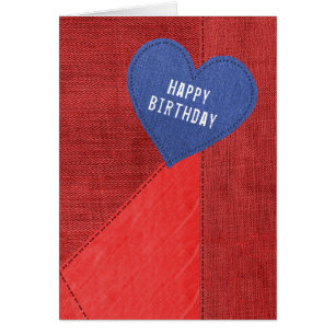 Cartão Birthday Blue Denim Heart