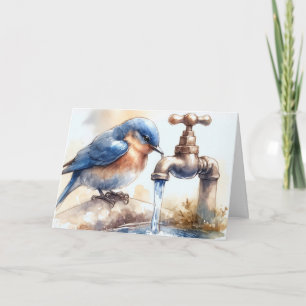 Cartão Birthday Bluebird In Watercolor Art