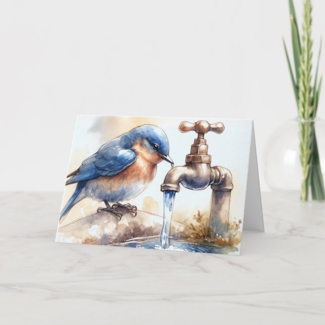 Cartão Birthday Bluebird In Watercolor Art (Frente)