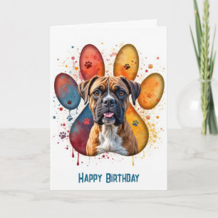 Cartão Birthday Boxer Dog Ina Pawprint Design
