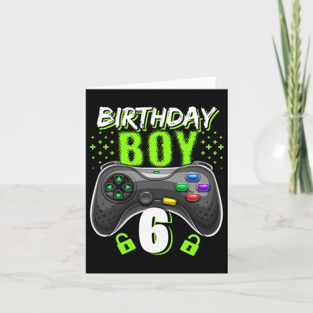 Cartão Birthday Boy 6 Video Game Controller Gamer 6 Bir (Frente)