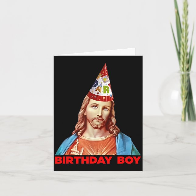 Cartão Birthday Boy Jesus Funny Christmas Party Hat  (Frente)
