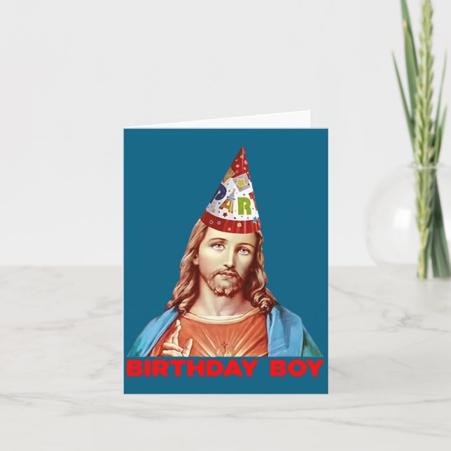 Cartão Birthday Boy Jesus Funny Christmas Party Hat Long  (Frente)