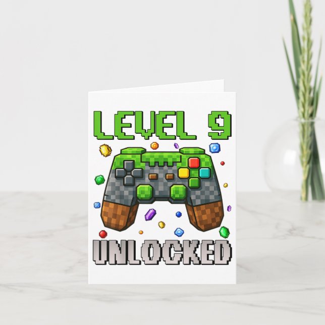 Cartão Birthday Boy Nível 9 Desbloqueado 9º Aniversário J (Frente)
