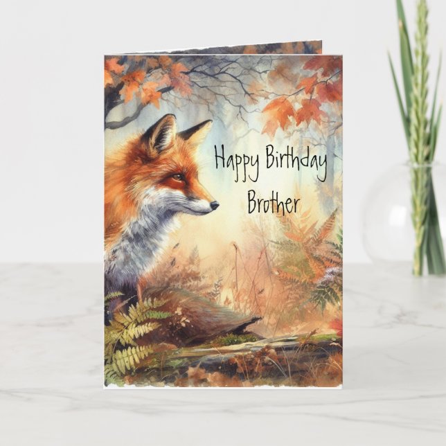 Cartão Birthday Brother Fox Forest Wildlife Animals Art (Frente)