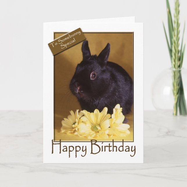 Cartão Birthday - Bunny and Daisies Greeting Card (Frente)