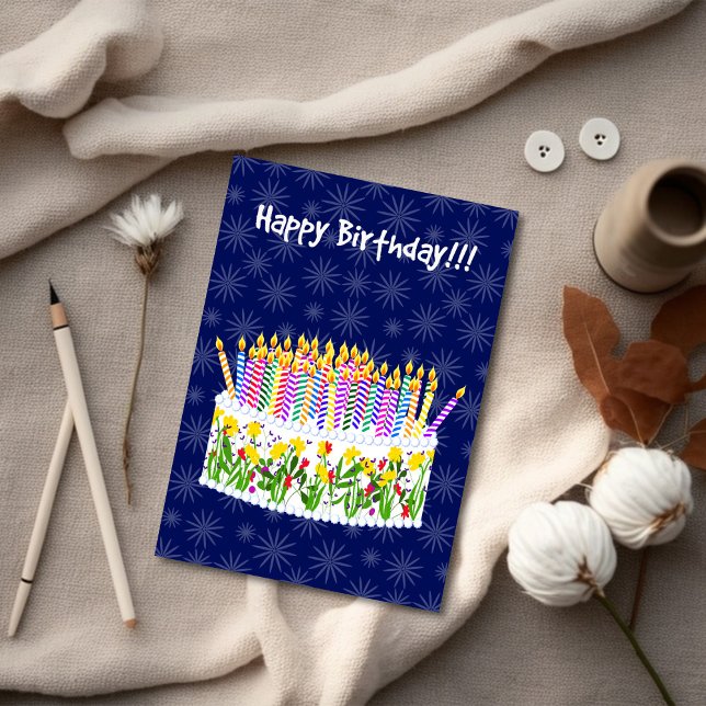 Cartão Birthday Candles & Cake (Unique Birthday Cards: Geometric and Flat Art styles featuring florals, animals, and modern designs
)