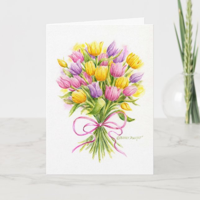 Cartão Birthday Card Bright and Beautiful Tulip Bouquet (Frente)