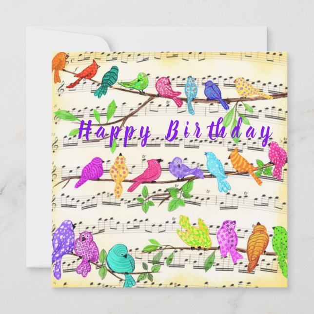Cartão Birthday Card Colorful Musical Birds - Primavera (Frente)