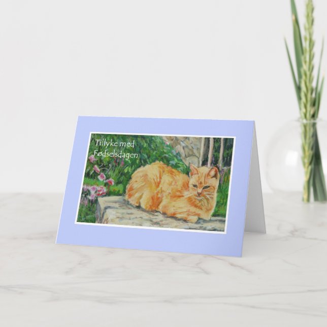 Cartão Birthday Card, Danish Greeting, Ginger Cat (Frente)
