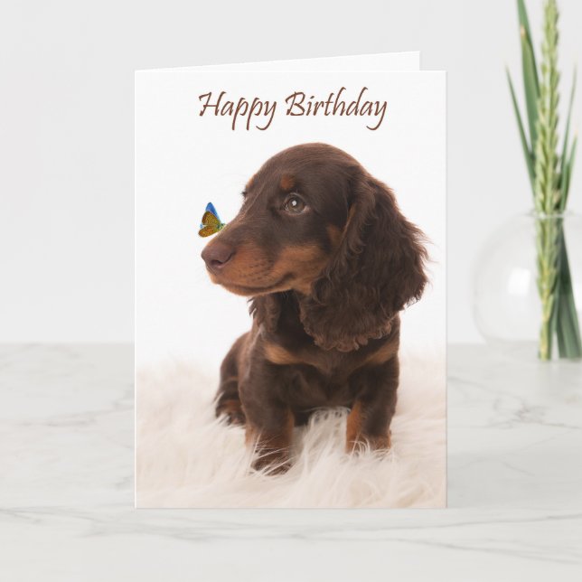 Cartão Birthday card dog with butterfly on nose (Frente)