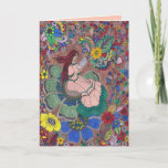 Cartão Birthday Card for a Book Lover - Bella 9<br><div class="desc">Girl or young woman sitting inside a flower reading a book. She is wearing a pinky peach dress and has red hair.</div>