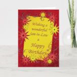 Cartão Birthday card for a son-in-law<br><div class="desc">A sparkling bright birthday card with red and yellow stars. A lively card for the young at heart. A lovely birthday card for a son-in-law. See all ages and relationships in my store: http://www.zazzle.com/eggznbeenz</div>