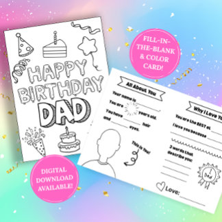 Cartão Birthday Card for Dad: Fill in the blank