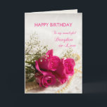 Cartão Birthday card for Daughter-in-law with pink roses<br><div class="desc">Three beautiful pink roses to send to your daughter-in-law on her birthday. A gorgeous Birthday card for your daughter-in-law that you can customize to convey your own sentiments.</div>