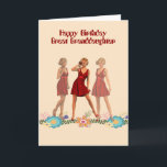 Cartão Birthday Card for Great Granddaughter<br><div class="desc">This is a light golden card with three young ladies on the front. Two of the ladies are faded to bring out the one in the foreground. They are standing on a floral border for effect. Perfect card for the purpose. Thanks to Commercial Use Scraps and the Hungryjpeg for some...</div>