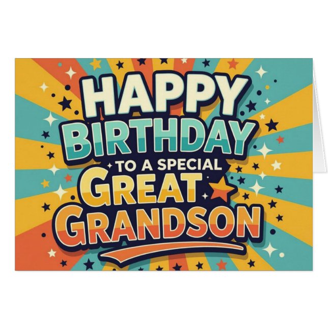 Cartão Birthday Card for Great Grandson Bold Retro Style (Frente Horizontal)