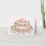 Cartão Birthday Card for Sister<br><div class="desc">A vintage picture shows a very pretty white cake with a few pink candles. It id decorated with daisies and other flowers. It's very simple and looks good.</div>