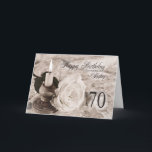 Cartão Birthday card for sister,70.  The candle and rose<br><div class="desc">An antique look card featuring a candle and a rose lying on satin and lace. A birthday card for a sister.</div>