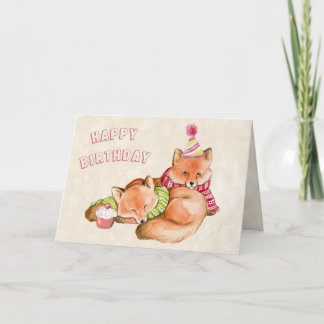 CARTÃO BIRTHDAY CARD - FOX CARD -  CUTE ANIMALS SNUGGLING