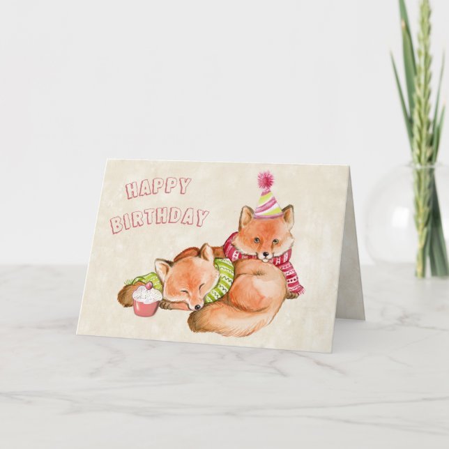 CARTÃO BIRTHDAY CARD - FOX CARD -  CUTE ANIMALS SNUGGLING (Frente)