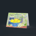 Cartão Birthday Card Friend Lemon Daisy Watercolor<br><div class="desc">A bowl of bright ripe lemons and blooming shasta daisy flowers painted in watercolor.</div>
