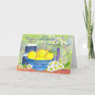 Cartão Birthday Card Friend Lemon Daisy Watercolor