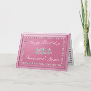 Cartão Birthday Card in Pink Diamonds and Sparkling Crown