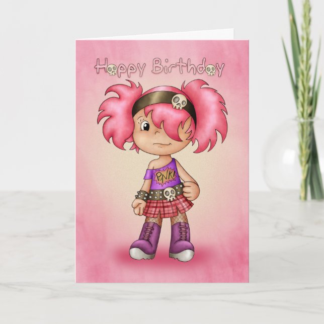 Cartão Birthday Card Modern Punk Girl - Cute Teen Birthda (Frente)