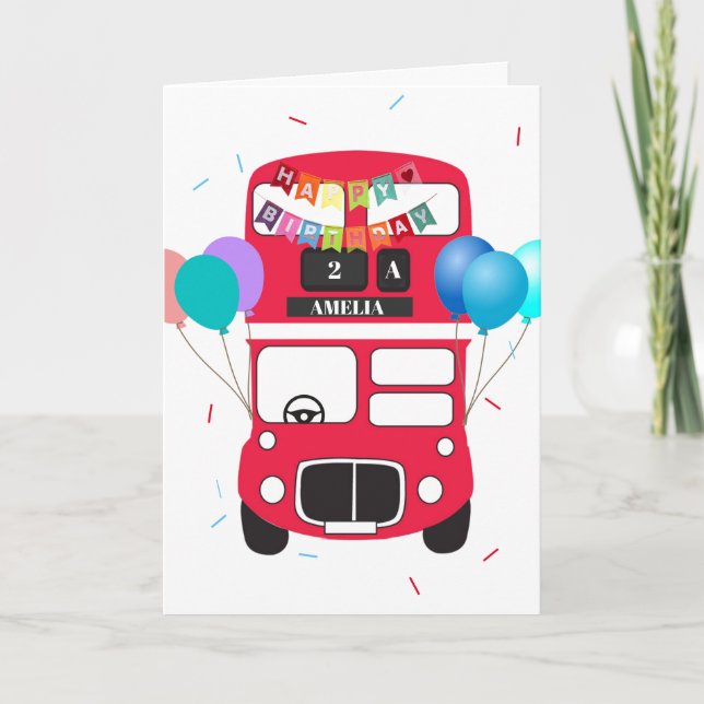 Cartão Birthday Card - Personalized Big Red Bus No Driver (Frente)