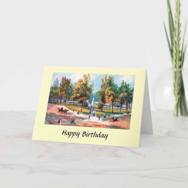 Cartão Birthday Card - Portland, Oregon - The Plaza (Frente)