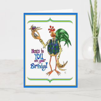 Cartão Birthday Card Rooster Illustration Wine Glass