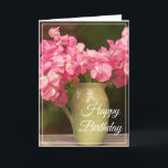 Cartão Birthday Card -Sweet Peas<br><div class="desc">Birthday card shown with a lovely pink sweet pea flowers photo print. 
Customize this card or buy as is. Card has a special message inside.</div>