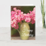Cartão Birthday Card -Sweet Peas<br><div class="desc">Birthday card shown with a lovely pink sweet pea flowers photo print. 
Customize this card or buy as is. Card has a special message inside.</div>
