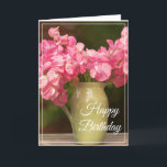 Cartão Birthday Card -Sweet Peas<br><div class="desc">Birthday card shown with a lovely pink sweet pea flowers photo print. 
Customize this card or buy as is. Card has a special message inside.</div>