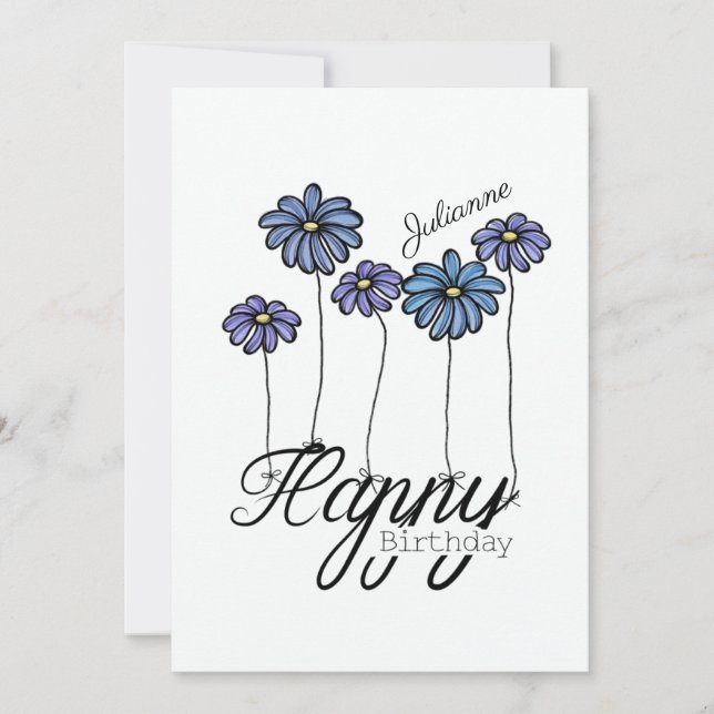 Cartão Birthday Card w Blue Flower Balloons and Name (Frente)