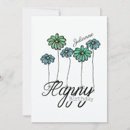 Cartão Birthday Card w Green Flower Balloons and Name