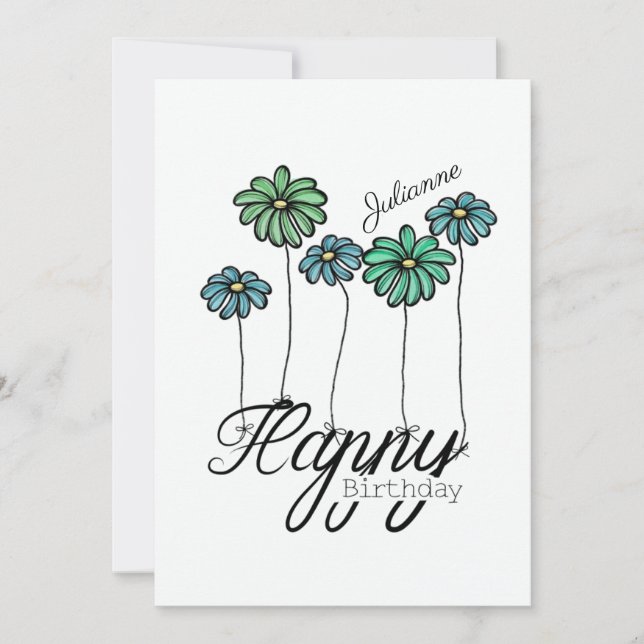 Cartão Birthday Card w Green Flower Balloons and Name (Frente)