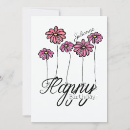 Cartão Birthday Card w Pink Flower Balloons and Name